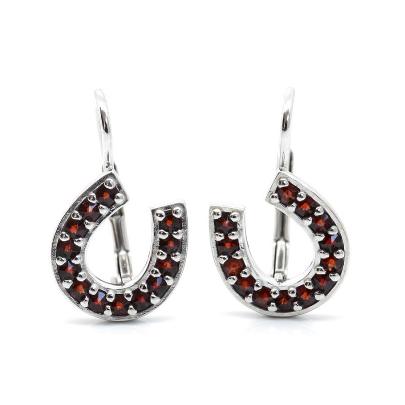 Stříbrné náušnice podkova s českými granáty